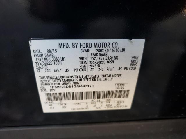 Photo 10 from auction – 2016 FORD EXPLORER X with VIN 1FM5K8D81GGA93171