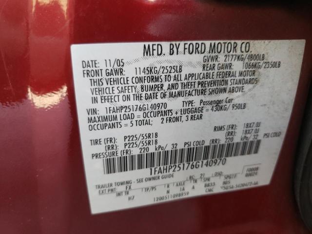 Photo 10 from auction – 2006 FORD FIVE HUNDR with VIN 1FAHP25176G140970