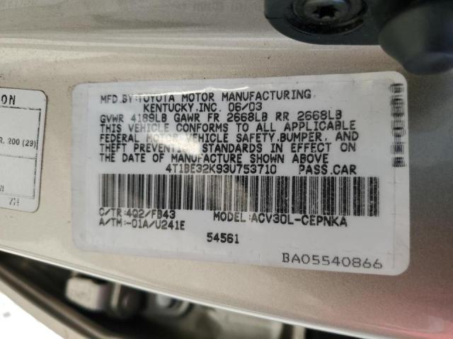 Photo 10 from auction – 2003 TOYOTA CAMRY LE with VIN 4T1BE32K93U753710