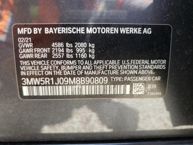 Photo 10 from auction – 2021 BMW 330I with VIN 3MW5R1J09M8B90809