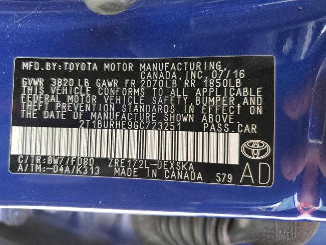 Photo 10 from auction – 2016 TOYOTA COROLLA L with VIN 2T1BURHE9GC723251