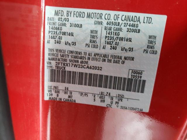 Photo 10 from auction – 2003 FORD F150 with VIN 2FTRX17W23CA62032