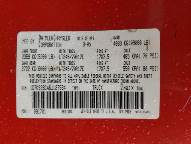 Photo 10 from auction – 2006 DODGE RAM 2500 S with VIN 1D7KS28C46J127534