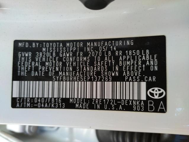 Photo 10 from auction – 2014 TOYOTA COROLLA L with VIN 5YFBURHE5EP137269