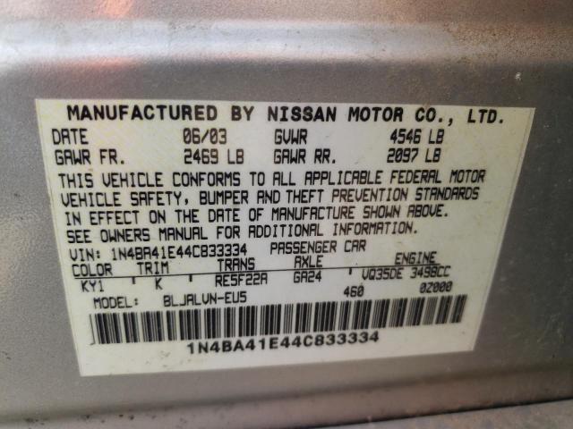 Photo 10 from auction – 2004 NISSAN MAXIMA SE with VIN 1N4BA41E44C833334