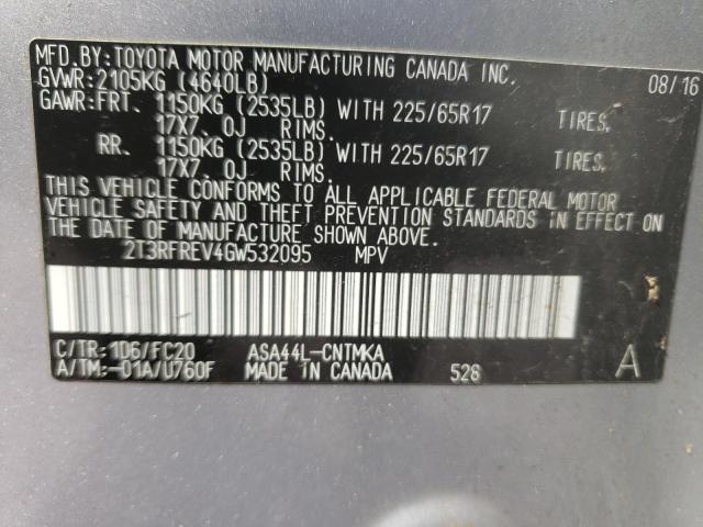 Photo 10 from auction – 2016 TOYOTA RAV4 XLE with VIN 2T3RFREV4GW532095