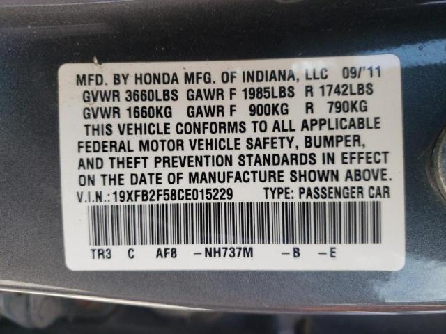 Photo 10 from auction – 2012 HONDA CIVIC LX with VIN 19XFB2F58CE015229