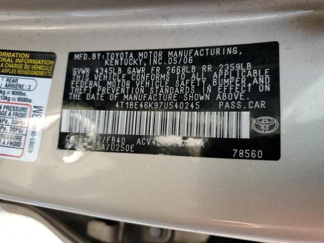 Photo 10 from auction – 2007 TOYOTA CAMRY CE with VIN 4T1BE46K97U540245
