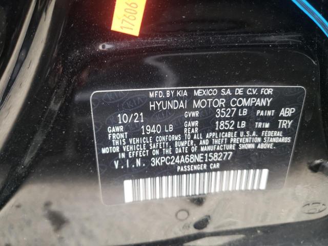 Photo 10 from auction – 2022 HYUNDAI ACCENT SE with VIN 3KPC24A68NE158277