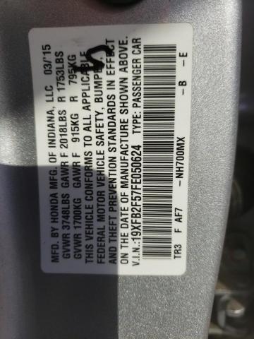 Photo 10 from auction – 2015 HONDA CIVIC LX with VIN 19XFB2F57FE050624