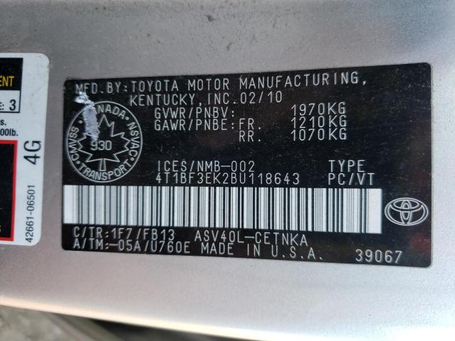 Фото 10 с аукциона – 2011 TOYOTA CAMRY BASE с VIN 4T1BF3EK2BU118643