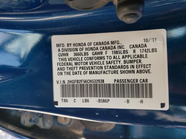Photo 10 from auction – 2012 HONDA CIVIC LX with VIN 2HGFB2F56CH532938