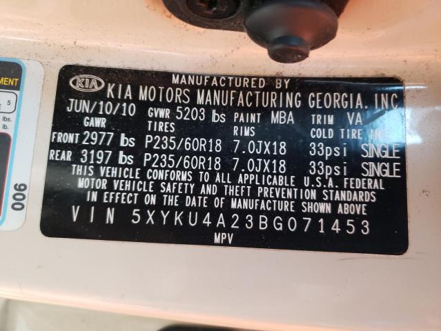 Photo 10 from auction – 2011 KIA SORENTO EX with VIN 5XYKU4A23BG071453