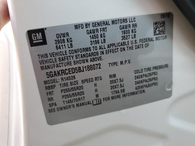 Photo 10 from auction – 2011 BUICK ENCLAVE CX with VIN 5GAKRCED5BJ188072