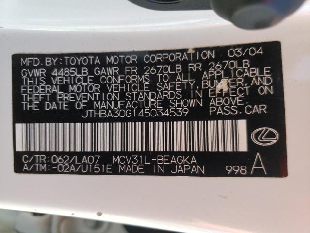 Photo 10 from auction – 2004 LEXUS ES 330 with VIN JTHBA30G145034539