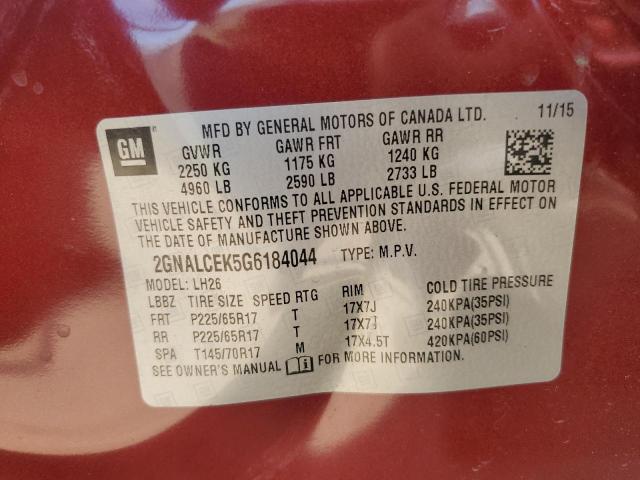 Photo 10 from auction – 2016 CHEVROLET EQUINOX LT with VIN 2GNALCEK5G6184044
