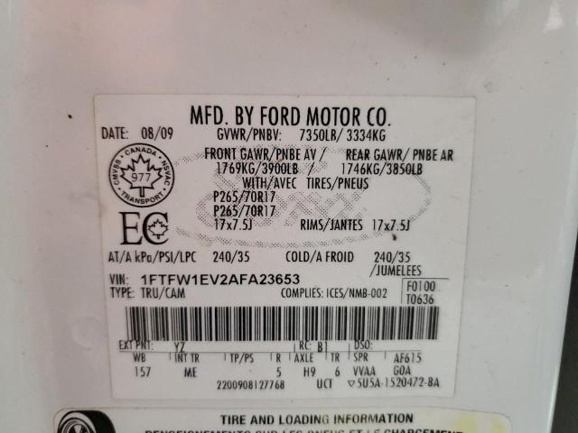 Photo 10 from auction – 2010 FORD F150 SUPER with VIN 1FTFW1EV2AFA23653