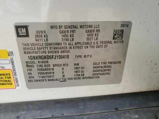 Photo 10 from auction – 2015 CHEVROLET TRAVERSE L with VIN 1GNKRGKD6FJ109418