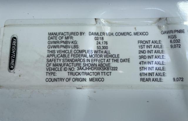 Photo 10 from auction – 2019 FREIGHTLINER CASCADIA 1 with VIN 3AKJHHDRXKSKB1222