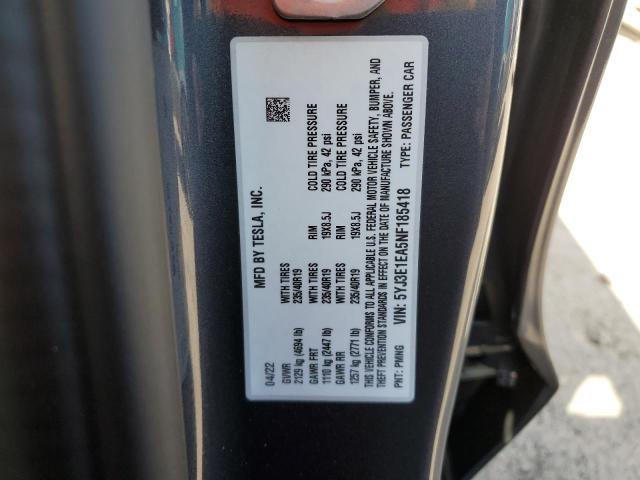 Photo 10 from auction – 2022 TESLA MODEL 3 with VIN 5YJ3E1EA5NF185418
