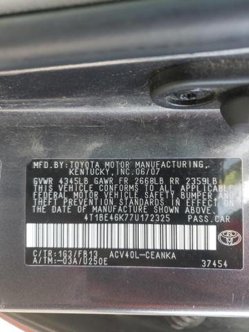 Photo 10 from auction – 2007 TOYOTA CAMRY CE with VIN 4T1BE46K77U172325