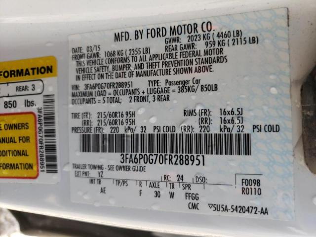 Photo 10 from auction – 2015 FORD FUSION S with VIN 3FA6P0G70FR288951