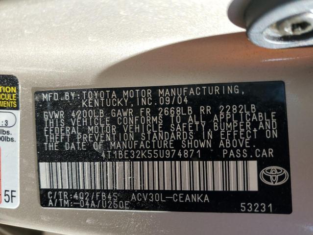 Photo 10 from auction – 2005 TOYOTA CAMRY LE with VIN 4T1BE32K55U974871