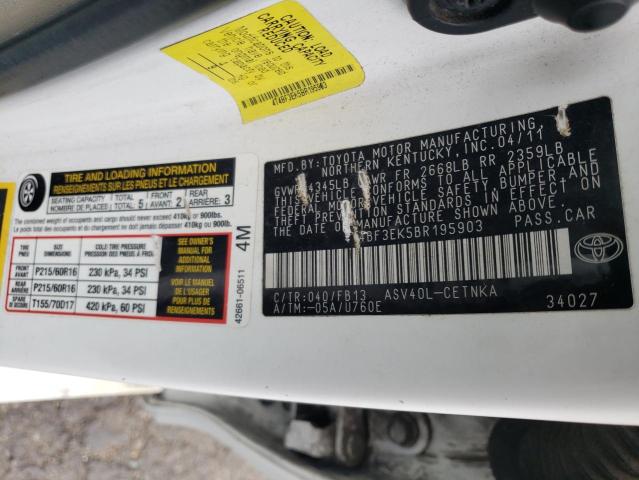Photo 10 from auction – 2011 TOYOTA CAMRY BASE with VIN 4T4BF3EK5BR195903