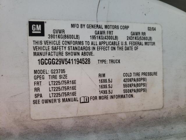 Photo 10 from auction – 2004 CHEVROLET EXPRESS G2 with VIN 1GCGG29V541194528