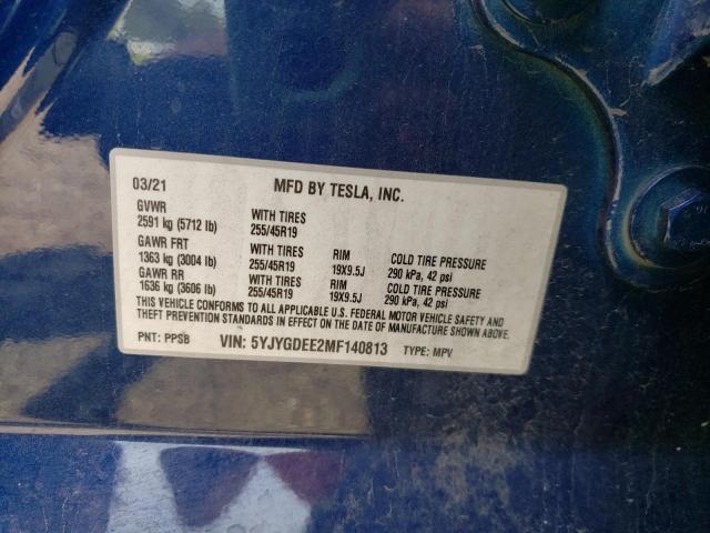 Photo 10 from auction – 2021 TESLA MODEL Y with VIN 5YJYGDEE2MF140813