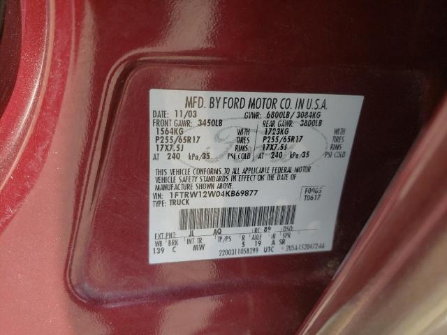 Photo 10 from auction – 2004 FORD F150 SUPER with VIN 1FTRW12W04KB69877