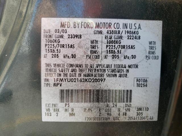 Photo 10 from auction – 2003 FORD ESCAPE XLS with VIN 1FMYU02143KD20097