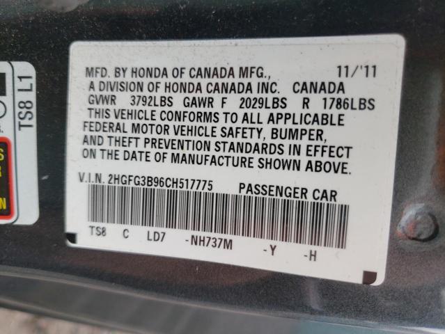 Photo 10 from auction – 2012 HONDA CIVIC EXL with VIN 2HGFG3B96CH517775