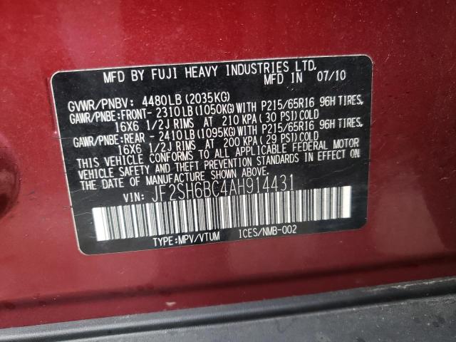 Photo 10 from auction – 2010 SUBARU FORESTER X with VIN JF2SH6BC4AH914431