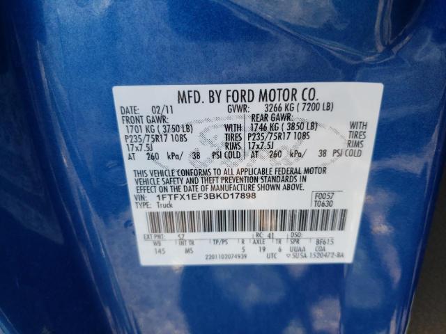 Photo 10 from auction – 2011 FORD F150 SUPER with VIN 1FTFX1EF3BKD17898