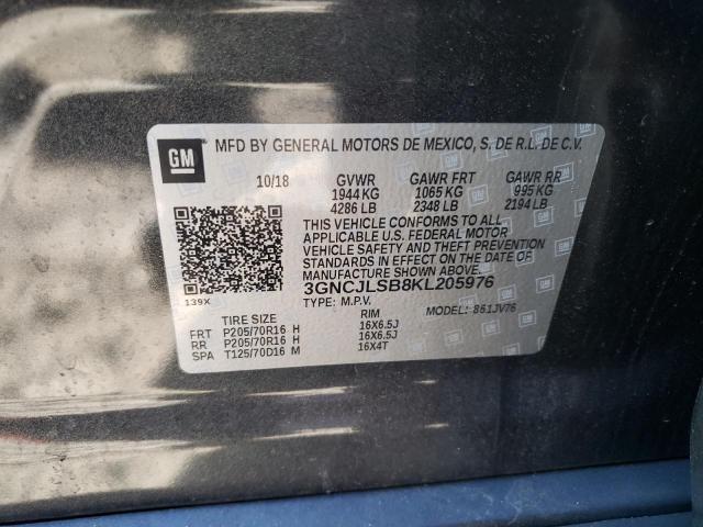 Photo 10 from auction – 2019 CHEVROLET TRAX 1LT with VIN 3GNCJLSB8KL205976