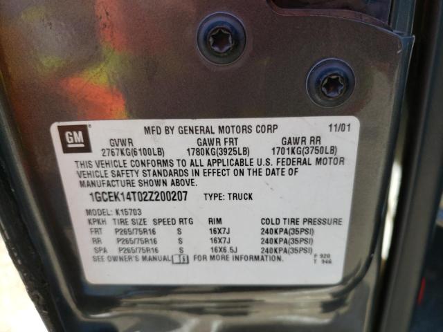 Photo 10 from auction – 2002 CHEVROLET SILVERADO with VIN 1GCEK14T02Z200207