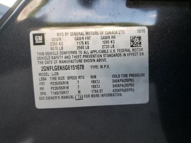Photo 10 from auction – 2016 CHEVROLET EQUINOX LT with VIN 2GNFLGEK6G6151678