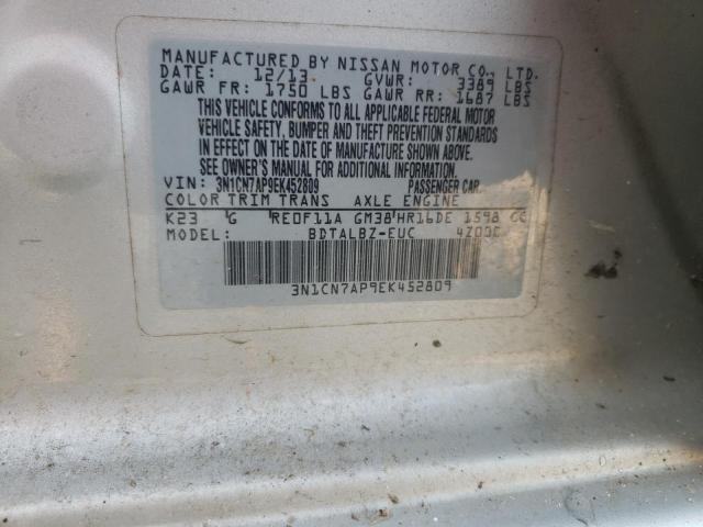 Photo 10 from auction – 2014 NISSAN VERSA S with VIN 3N1CN7AP9EK452809