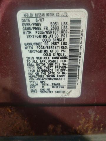 Photo 10 from auction – 2007 NISSAN MURANO SL with VIN JN8AZ08W97W656311