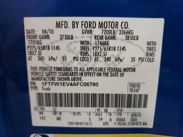 Photo 10 from auction – 2010 FORD F150 SUPER with VIN 1FTFW1EV4AFC06780