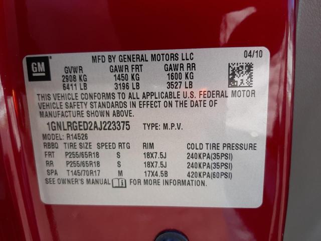 Photo 10 from auction – 2010 CHEVROLET TRAVERSE with VIN 1GNLRGED2AJ223375