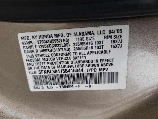 Photo 10 from auction – 2005 HONDA ODYSSEY EX with VIN 5FNRL38415B415344
