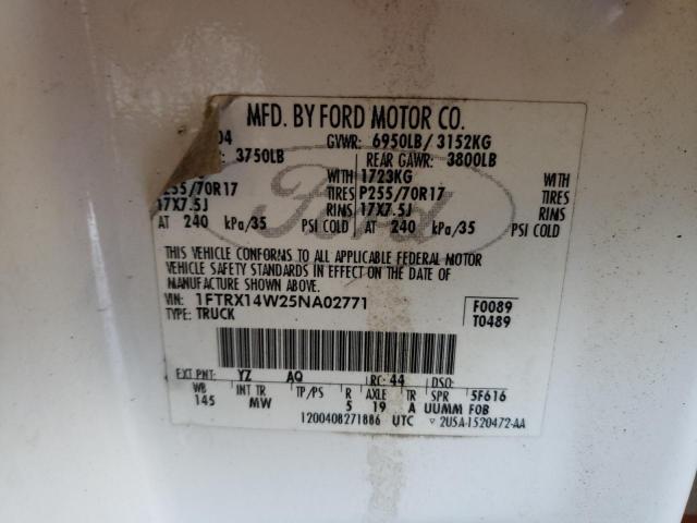 Photo 10 from auction – 2005 FORD F150 with VIN 1FTRX14W25NA02771