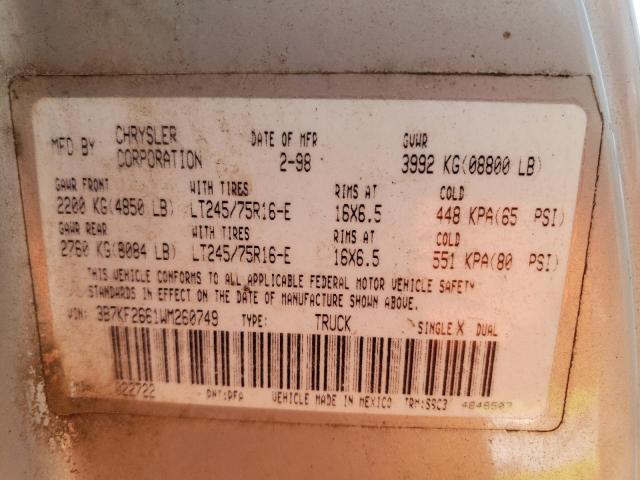 Photo 10 from auction – 1998 DODGE RAM 2500 with VIN 3B7KF2661WM260749