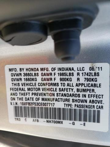 Photo 10 from auction – 2012 HONDA CIVIC LX with VIN 19XFB2F53CE007717