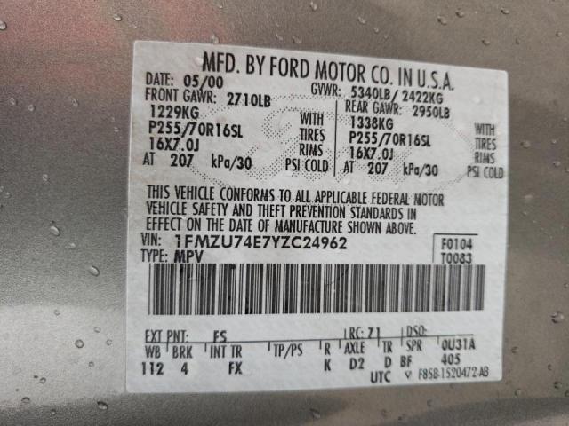 Photo 10 from auction – 2000 FORD EXPLORER E with VIN 1FMZU74E7YZC24962