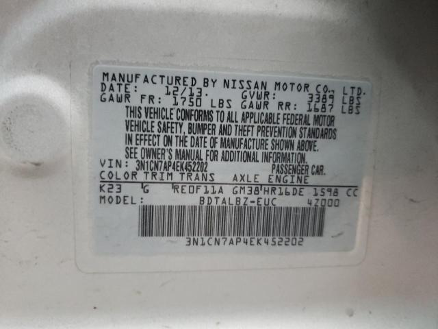 Photo 10 from auction – 2014 NISSAN VERSA S with VIN 3N1CN7AP4EK452202