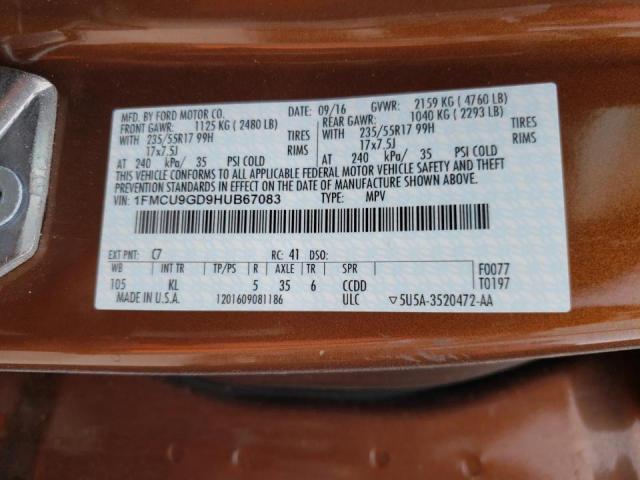 Photo 10 from auction – 2017 FORD ESCAPE SE with VIN 1FMCU9GD9HUB67083