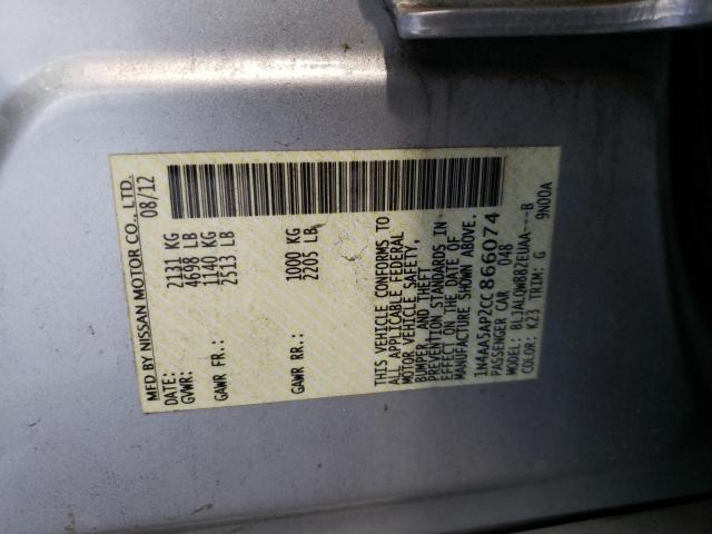 Photo 10 from auction – 2012 NISSAN MAXIMA S with VIN 1N4AA5AP2CC866074